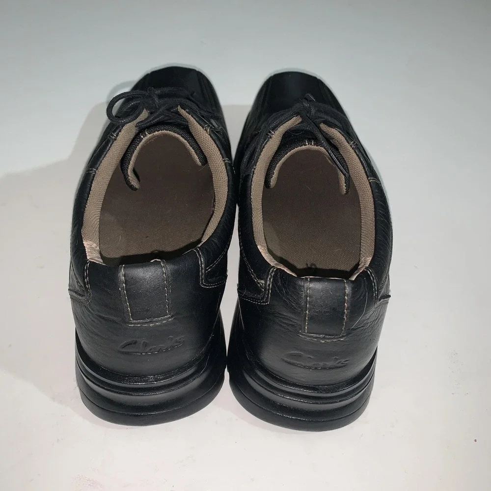 Clarks Shoes Mens Size 11W Black Leather Lace Up Casual Comfort Walking Sneakers
